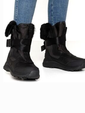 UGG Tahoe Drytech Black Fur-Trim Winter Boots Size 8